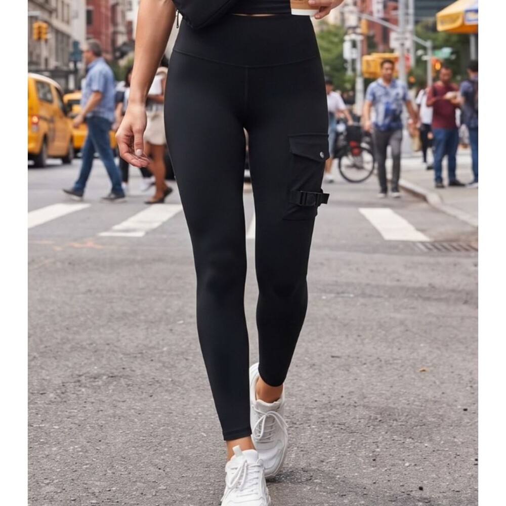 Halara Black High Waist Leg Pocket Ruched Butt Back Pocket Leggings Size Large